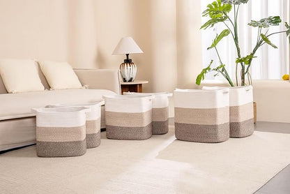 Tall Storage Bins for Clothes Fabric Cotton Rope Storage Baskets - Image 6