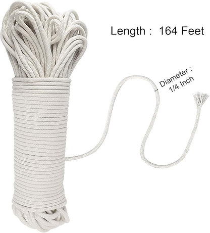 164 Feet 1/4 Inch White Natural Cotton Rope, Cotton Clothesline Rope, - Image 2