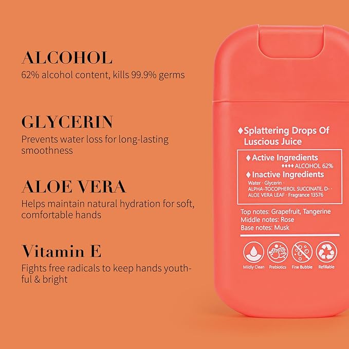 Power Mist Hand Sanitizer Spray, Scented Hydrating Hand Sanitizers Travel Size Refillable, Pocket Portable 3-Pack (Sunset over Grapefruits) 0.93Fl Oz 460-Sprays Each