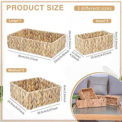 Handwoven Wicker Storage Baskets Set, Natural water hyacinth & Iron Frame | - Image 3