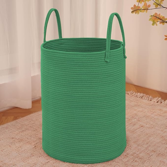 Large Woven Laundry Basket Hamper, 80L Cotton Rope Storage Bin by JMvicyroam