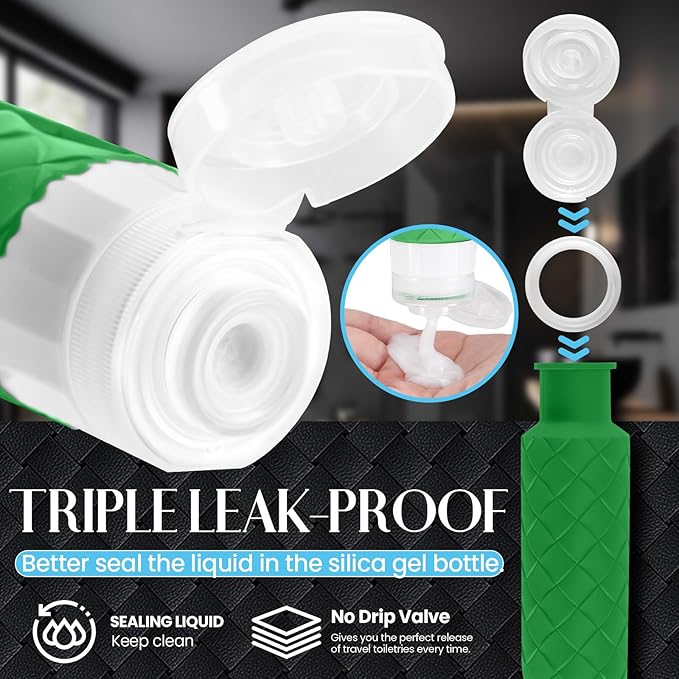 Travel Bottles for Toiletries, TSA Approved Silicone Travel Size Containers for Toiletries, BPA Free Leak Proof Refillable Essentials Accessories, Shampoo and Conditioner Bottles (Forest Green)