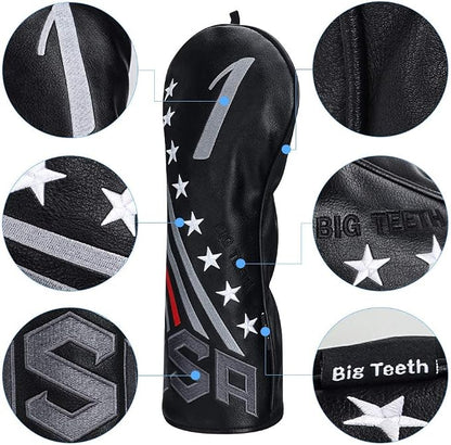 Big Teeth Golf Cover USA Stripe and Star Headcover Covers, Driver Fairway Wood - Image 4