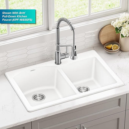 KRAUS Forteza 33-inch Granite Drop In/Undermount 60/40 Double Bowl White Kitchen Sink, KGD-50WHITE