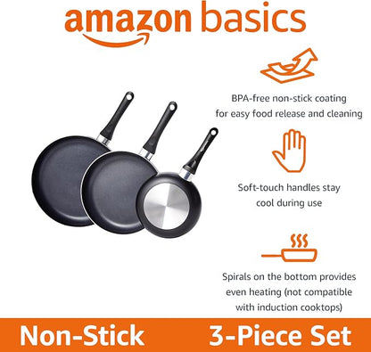 Amazon Basics Ceramic Non-Stick 3-Piece Frying Pan Set, 8 Inch, 10 Inch & 12 - Image 2