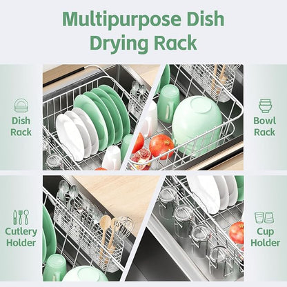 Small Dish Drying Rack in Sink, Extendable Stainless Steel Dish Drainers - Image 4