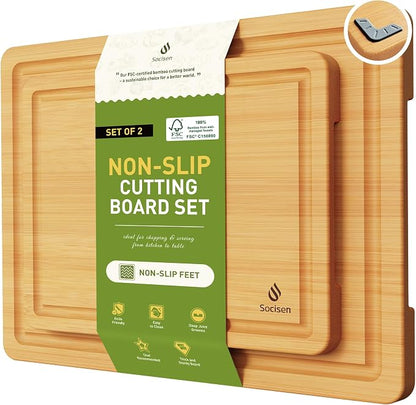 2 Piece Bamboo Cutting Board Set, Heavy Duty Wooden Boards by Socisen