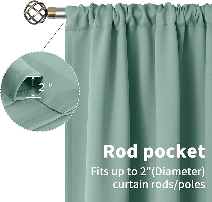 BGment Light Sage Blackout Curtains for Bedroom 63 Inches Long - Rod Pocket Thermal Insulated Room Darkening Drapes for Living Room Office Privacy Decorative, 52 x 63 Inch, 2 Panels