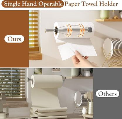 Paper Towel Holder Under Cabinet + Towel Robe Hooks, Single Hand Operable Under - Image 2