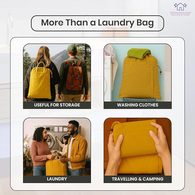 LFH Home Cotton Canvas Large Laundry Bag with Handle, Heavy Duty Drawstring Closure Washable Laundry Bags, School Travel, Home, Hotel, College Dorm, Organizer Sack, Toys Clothes 28x40-Yellow