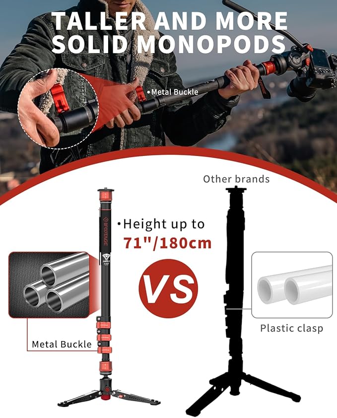 IFOOTAGE Monopod for Camera 71" Cobra 3 A180F,Quick Adjust Monopod with Feet, Walking Stick,CB3 Base Tripod,for Camera Photography,Travel,Payload up to 17.64 lbs/8 KG