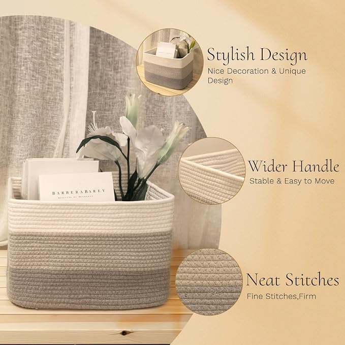 Hopegiver Woven Storage Baskets 15x11x10 Inch, 3 Pack Collapsible Cube Storage - Image 6