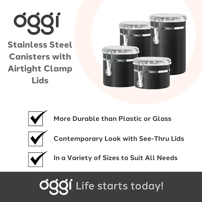 Oggi Stainless Steel Kitchen Canister 47 fl oz, Food Storage, Pantry Storage. - Image 7