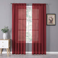 Tollpiz Sheer Curtain Linen Textured Bedroom Curtains Sheer Light Filtering Rod Pocket Voile Curtain for Living Room, 54 x 95 inches Long, Burgundy Red, Set of 2 Panels
