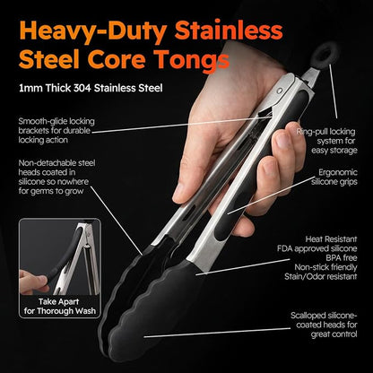 HST Tongs for Cooking with Silicone Tips, Non Stick Kitchen Tongs with Silicone - Image 4