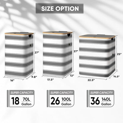BALEINE Laundry Hamper with Lid, Tall Laundry Baskets with Bamboo Pull Handles - Image 2