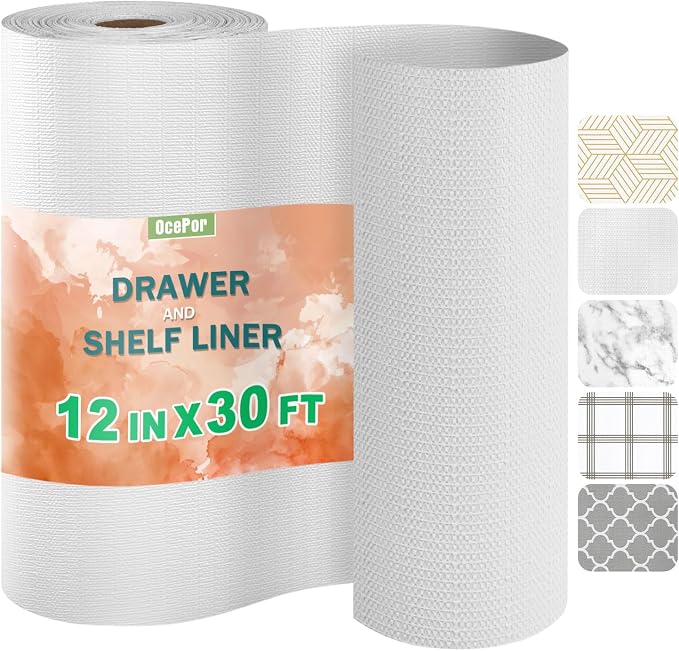 OcePor Non-Adhesive Drawer and Shelf Liner 12IN x 30FT, Non Slip Cabinet and by OcePor
