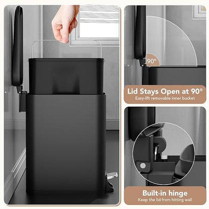 Small Trash Can with Lid Soft-Close, 6 L/1.6 Gal Bathroom Garbage Can with - Image 7