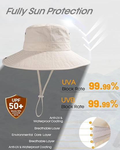 FURTALK Sun Hats for Women with Ponytail Hole Wide Brim Beach Bucket Hat UPF 50+ Fishing Hiking Outdoor Hats