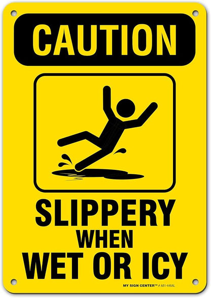 Caution Slippery When Wet Sign or ICY Sign, Fade Resistance, Indoor/Outdoor Use by MySignCenter
