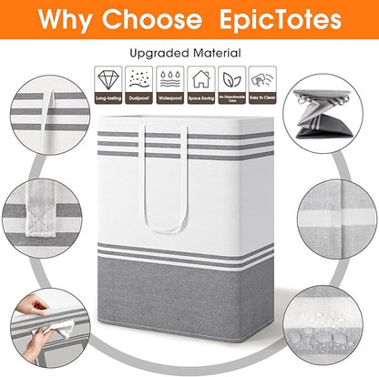 2 Pack Large Home Laundry Basket, Laundry Hamper, Freestanding Waterproof Dirty Clothes Bag, Tall Clothes Hamper - Extended & Reinforced Handles for College Dorm, Family (Light Grey/125L)