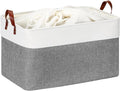 DULLEMELO Extra Large Storage Basket for Organizing, 70L Oversized Storage Bin Foldable Canvas Fabric Blanket Basket, 22" x 15" x 13" Large Kids Toy Basket Organizer with Handles (White&Grey)