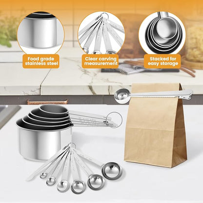 13PCS Measuring Cups and Spoons Set Stainless Steel Measuring Spoons and Cups - Image 7