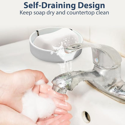 Self Draining Soap Dish, Silicone Suction Cup Soap Holder Tray Savers Container - Image 5
