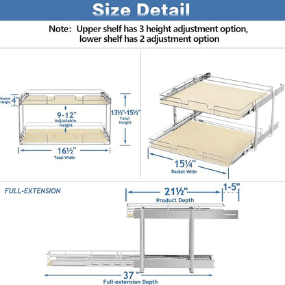ROOMTEC 2 Tier Individual Pull Out Cabinet Organizer 16½"W x 21½"D, Slide Out - Image 3