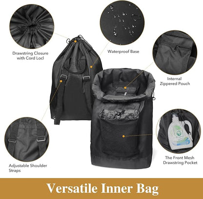 60L 2-in-1 Laundry Hamper with Laundry Backpack, Waterproof Basket with Lid - Image 5