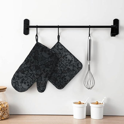 Gothic Skull Oven Mitts and Pot Holders Sets of 4, Resistant Hot Pads - Image 6
