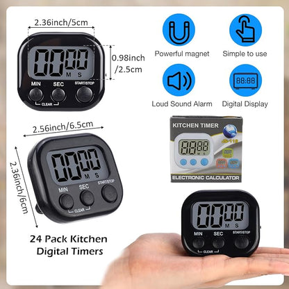 Leumoi 24 Pcs Digital Kitchen Timers Magnetic Back Timers Bulk Large Screen - Image 2
