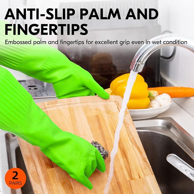 Vgo 2-Pairs Dishwashing Gloves, Reusable Household Gloves, Long Sleeve - Image 4