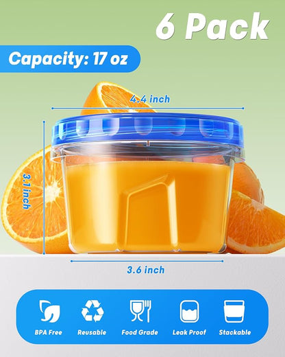 BiuLeon 6 Pack-17oz Freezer Storage Containers, Plastic Food Storage Containers - Image 2