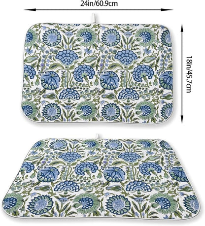 Vintage Blue Sage Green Floral Dish Drying Mat 18 x 24 Inch Boho Floral Drying - Image 6