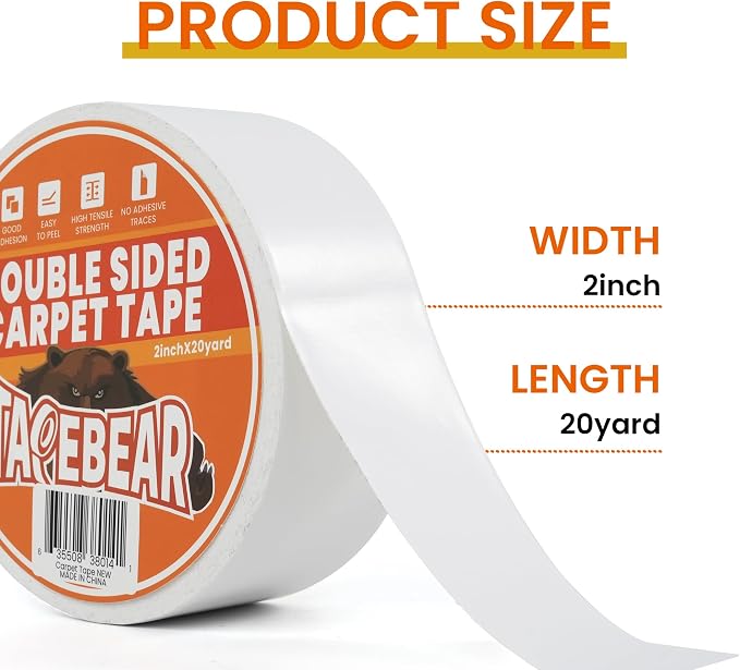 TAPEBEAR Double Sided Carpet Tape 2Inch x 20Yards, Heavy Duty Rug Tape - Image 3