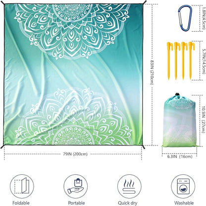 WIWIGO Beach Blanket Waterproof Sandproof Beach Mat 79" X 83"/10'x9'for 2-8 - Image 3
