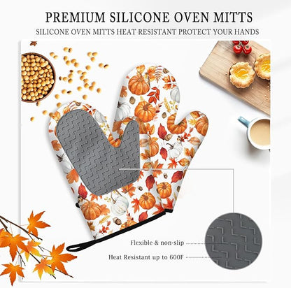 Thanksgiving Pumpkin Oven Mitts and Pot Holders, Fall Oven Mitts Sets of 3 - Image 4
