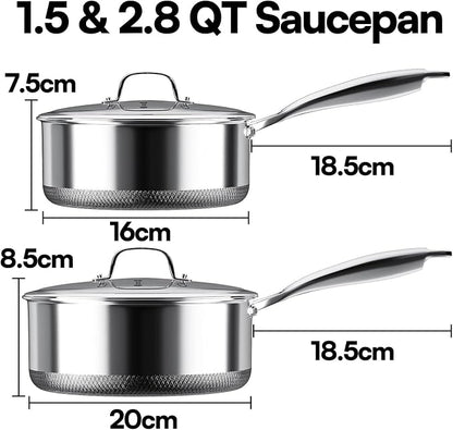 Sauce pan with Lid, KURRUNGIE 1.5 & 2.8 QT Hybrid Stainless Steel Cookware Set - Image 2