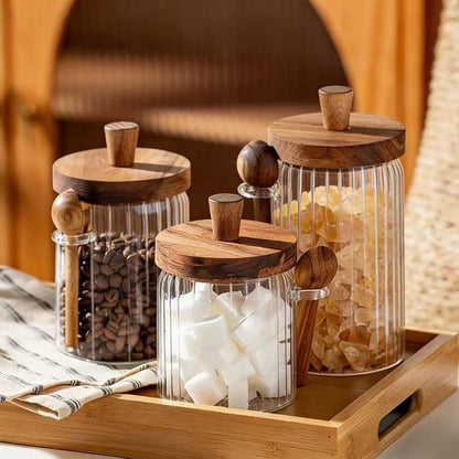 ANSQU Glass Jar with Wooden Lid & Spoon, 20.3oz Food Storage Containers Coffee - Image 4