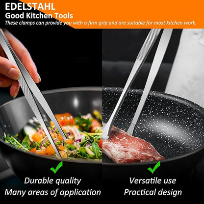 12-Inch Stainless Steel Kitchen Tongs Set, Straight & Round Edge Cooking - Image 4