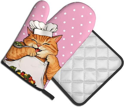 Cat Oven Mitts - Pink Oven Mitts and Pot Holders Sets of 2 Cute Kitten Cooker - Image 2