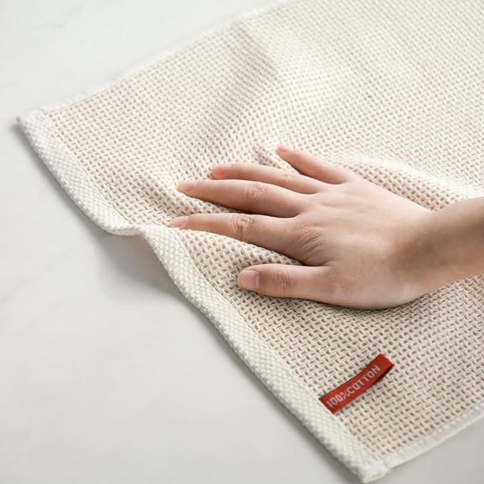 Artoid Mode 100% Cotton Beige Dark Grey Waffle Weave Kitchen Dish Cloths - Image 5