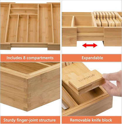 TIOPGHAD Bamboo-Silverware-Drawer-Organizer-Kitchen, Expandable Utensil Holder - Image 5