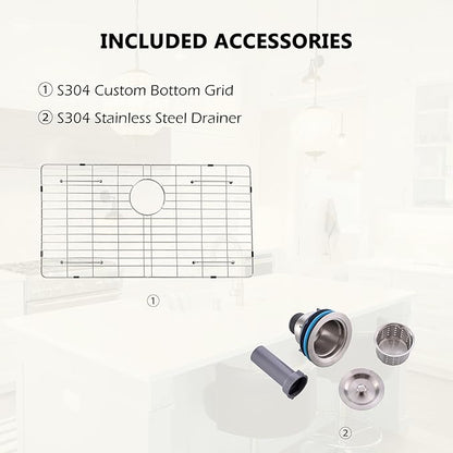 Comllen 25 x 22 Inch Drop In Kitchen Sink, Brushed Nickel Topmount 16 Gauge Stainless Steel Kitchen Sinks, 9 Inch Deep Utility RV Sink with Dish Grid and Basket Strainer