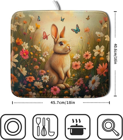 Giwawa Easter Bunny Dish Drying Mat Flower Butterfly Kitchen Drainer Mat 16x18 - Image 2