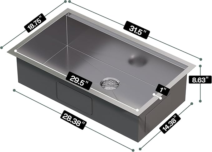 31.5-Inch Undermount Kitchen Sink Workstation, 16 Gauge 304 Stainless Steel Single Bowl Kitchen Sink with Cutting Board, Drying Rack, Roll-Up Rack and Drain Assembly