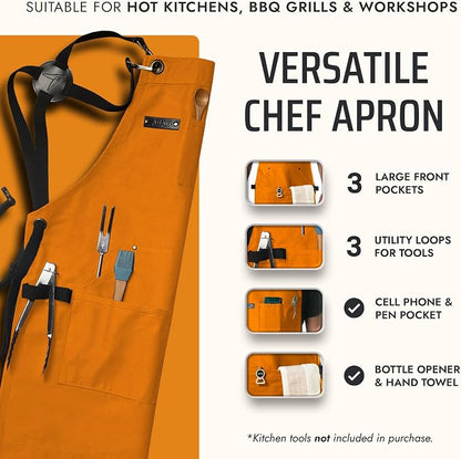 Asaya Chef and BBQ Apron with Bottle Opener and Hand Towel - 10oz Cotton Canvas - Image 2