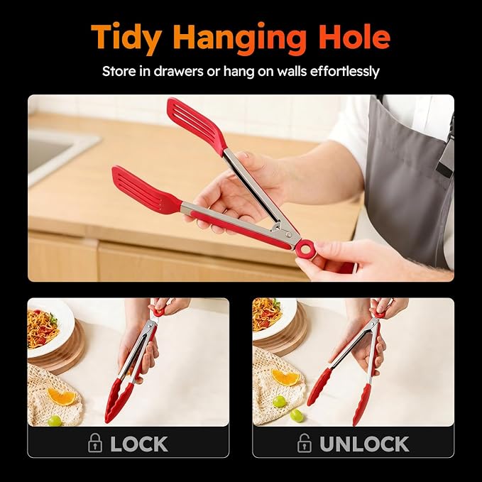 HST 3 Pack Kitchen Tongs, Non Stick Stainless Steel 9 Inch Tongs - Image 5