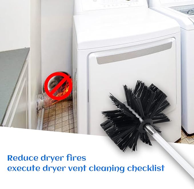 HOKLNUSE Dryer Vent Cleaner Kit Chimney Sweep Cleaning Tools Pellet Stove Cleaner Kit Air Dryer Duct Fireplace Brushes for Easy Lint Cleaning with 4" and 6" Brush Heads (Medium Duty, 25Feet)